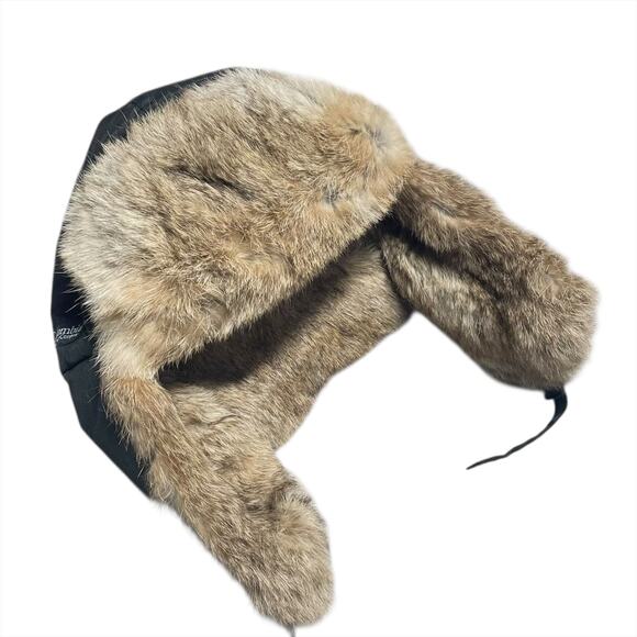 COLUMBIA Genuine Rabbit Fur-Trim Trapper Hat Black Size Unisex Large - Picture 3 of 8